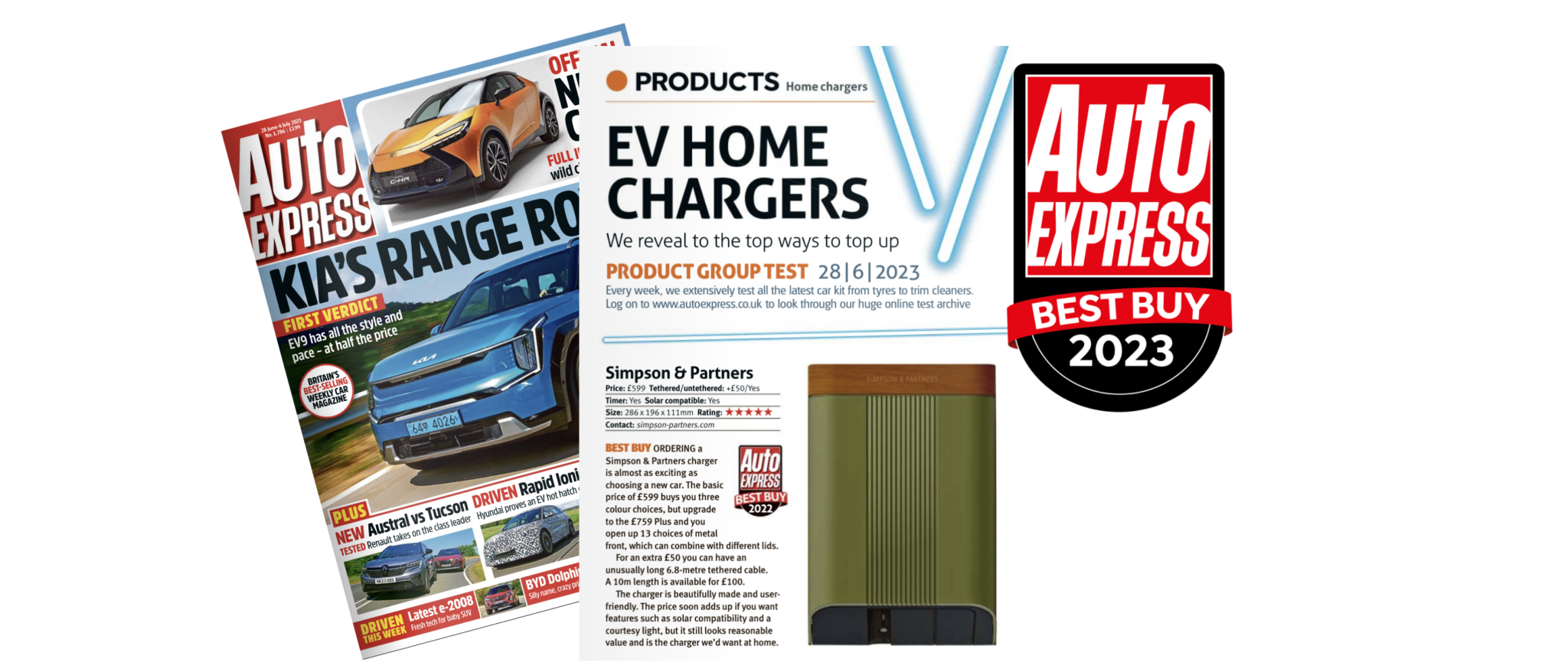 Auto Express award S&P 'Best Buy Home EV Charger 2023' Premium Home